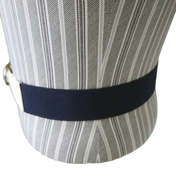 Faux Leather Ended Elastic Stretch Belt Navy/White Silver Metal Buckle  S - Picture 4 of 10
